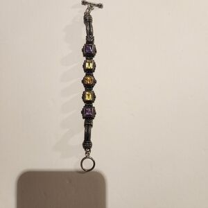 Elegant Silver Bracelet with Purple and Yellow Stones 957